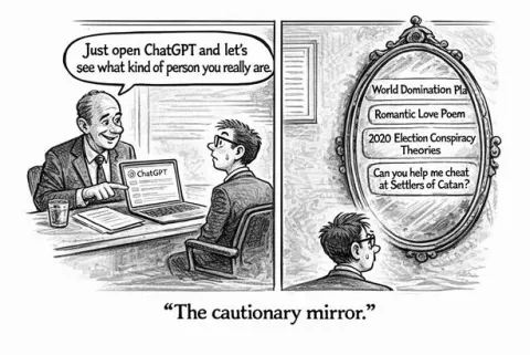 Illustration of an AI chat history being reviewed