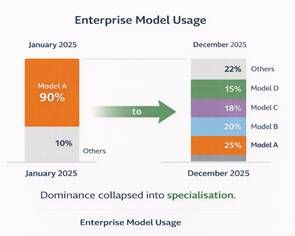 Illustration of shifting model usage share over the course of a year
